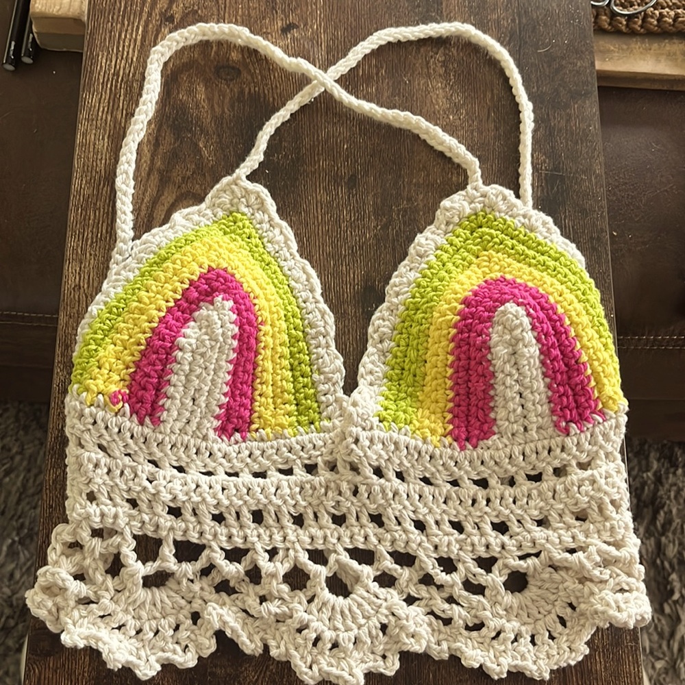 Handmade Crochet Crop Top - Pink and Yellow